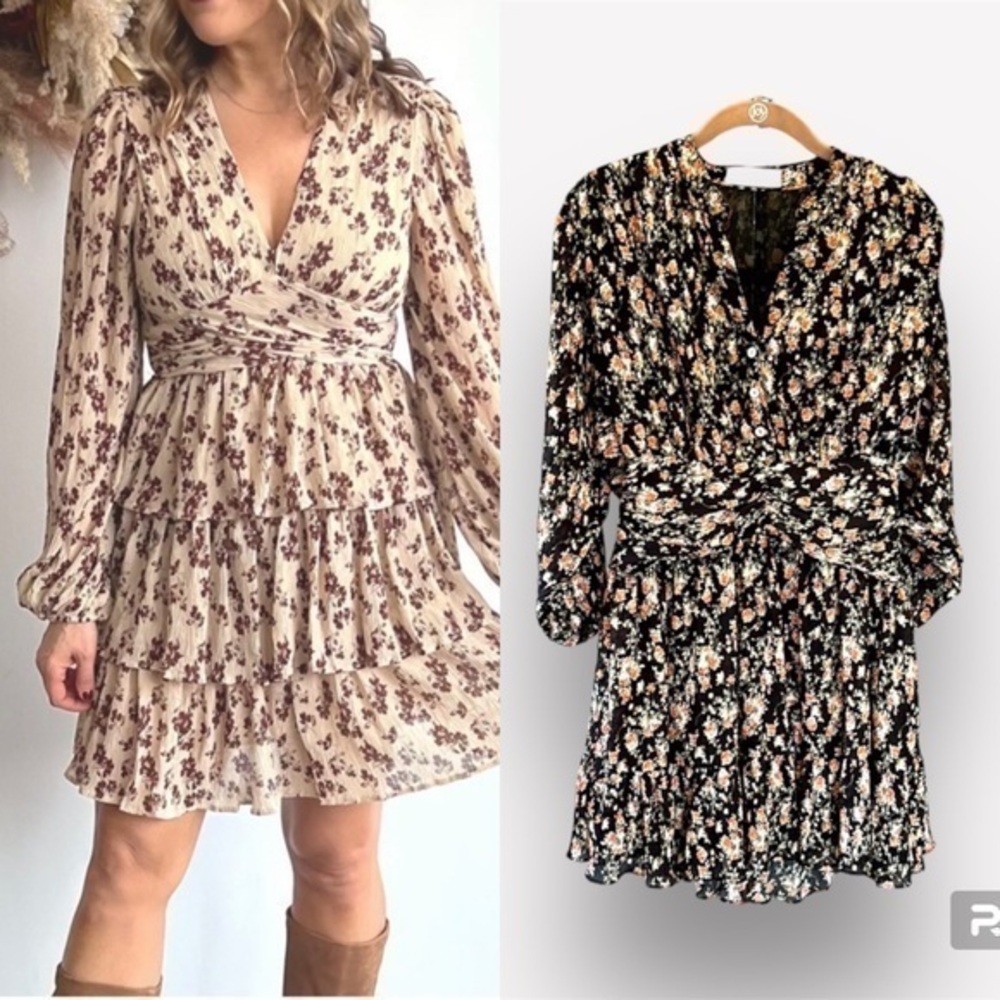 🍻🛒🍕🪻By Together Boho Mini Dress Flowy Feminine Tiered Skirt Sash WaistlineCLOSEO